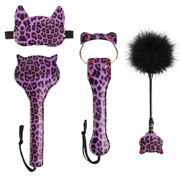 Leopard Design Sexy Eye Mask Furry Feather Flirting Tickler Floggings PU Leather Sex Toy Bondage
