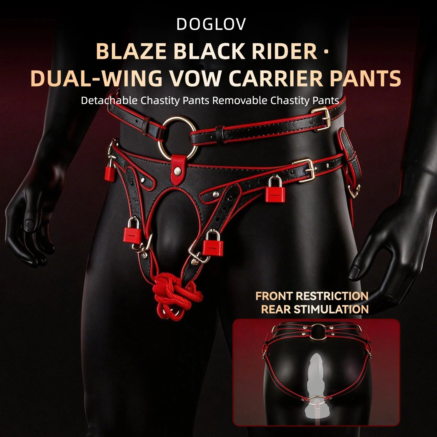 Lockable Bondage Pants with Dildo Harness - Front Restriction Rear Stimulation Detachable Chastity Pants 4 Locks Y-Shape Crotch