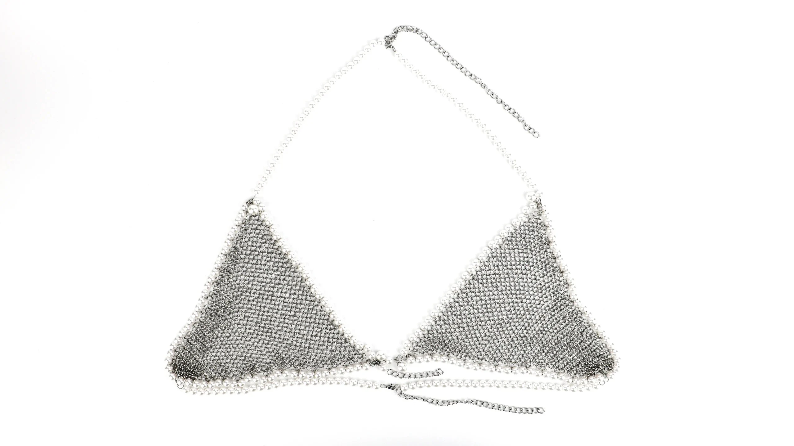 New Style Sexy Mesh Stainless Steel Breast Bra Pearl Choker Necklace Style Nipple Bra for Female Sex Bondage