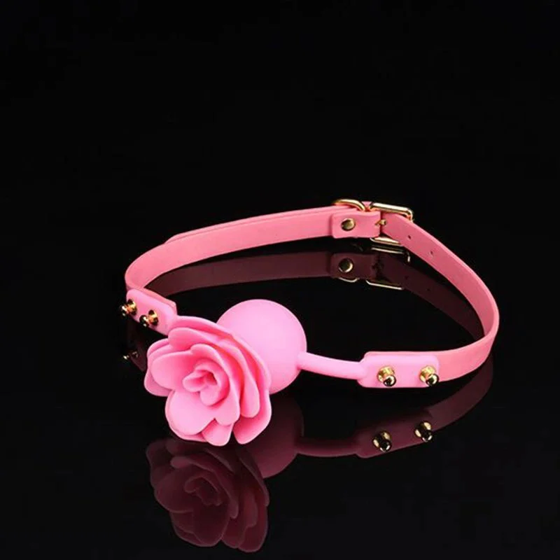Rose Fetish Ladies Sex Toys Adjustable Silicone Breathable Rose Mouth Ball Gag Bondage for Men Women Adults Games