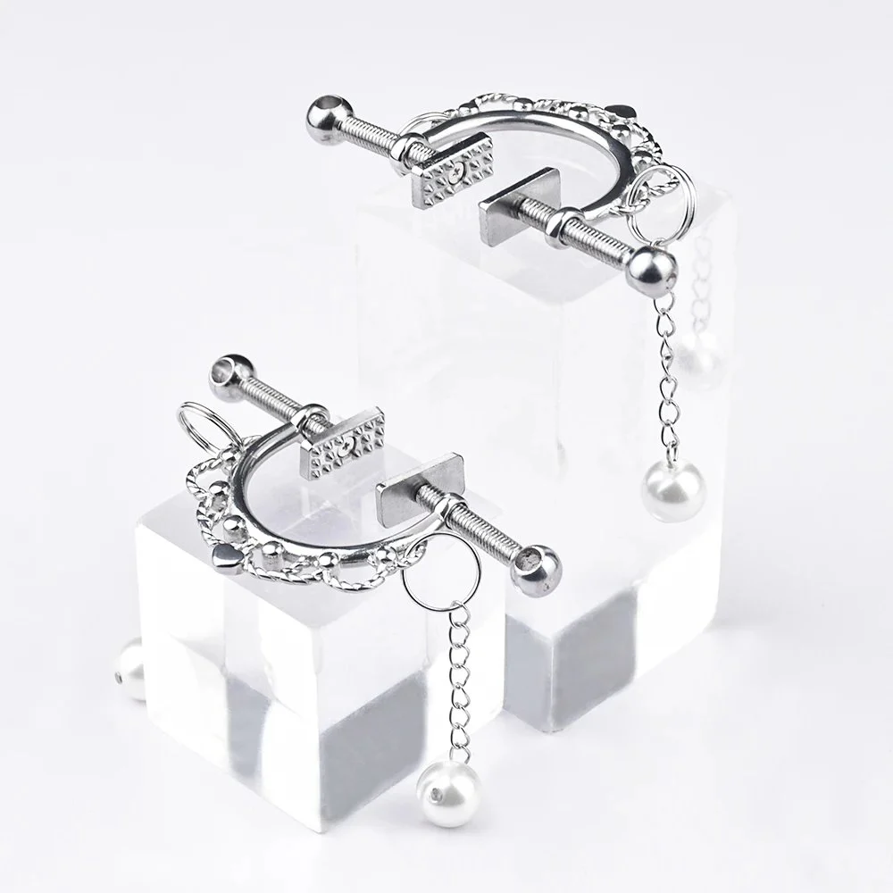 Nipple Clamp Adjustable Pressure Pearl Body Chains Necklace Stainless Steel Nipple Clips Non Piercing Body Jewelry for Women Men