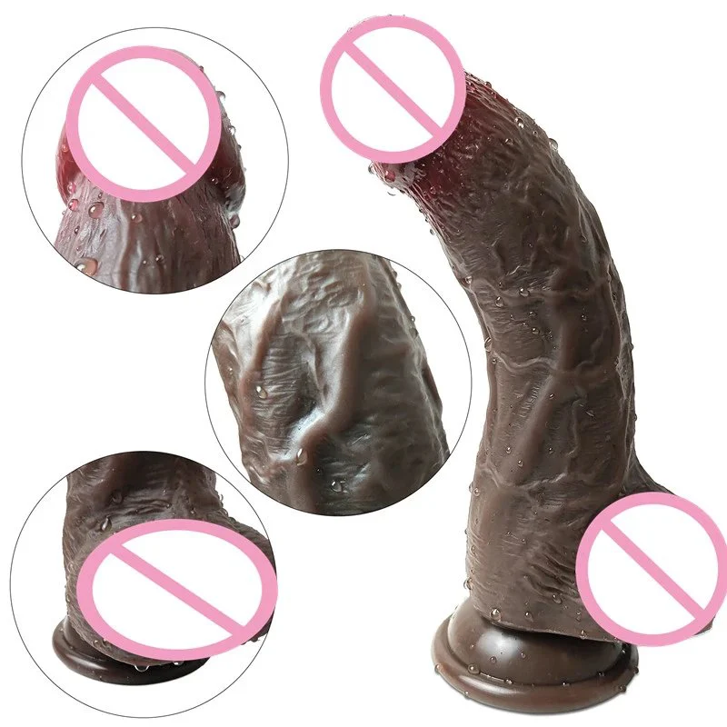 Coffee Dark Color 7.4Inch G Spot Sex Toy Women Realistic Liquid Silicone Dildo With Strong Suction Cup
