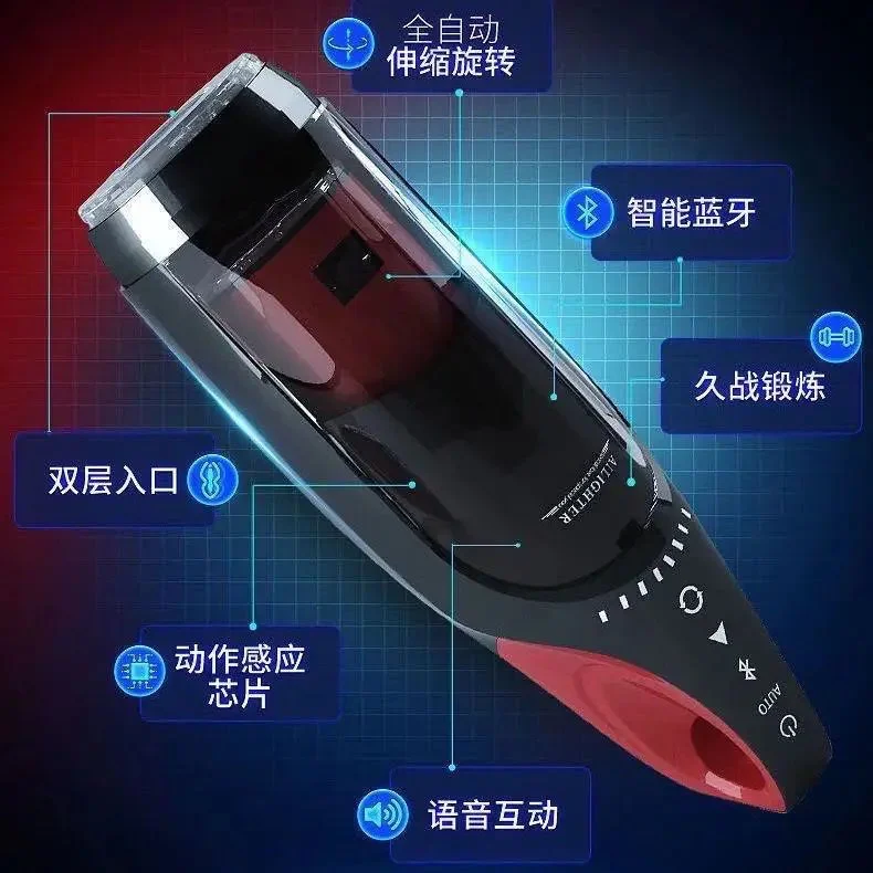 Automatic Telescopic Rotation Penis Massager with Vibration and Sucking Features Hands-Free Male Masturbator for Men