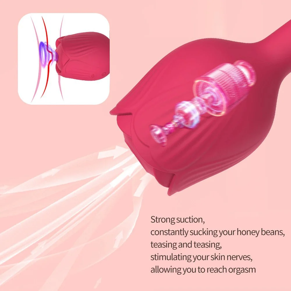 USB Rechargeable 10 Frequencies Vibration Soft Silicone 360 Spins Rose Shape Clitoral Sucking Vibrator