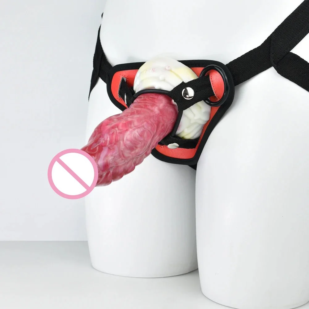 Strapon Realistic Dildo With Sucker Red Silicone Long Penis on Harness Adjustable Sex Toys for Women Lesbian Anal Plug