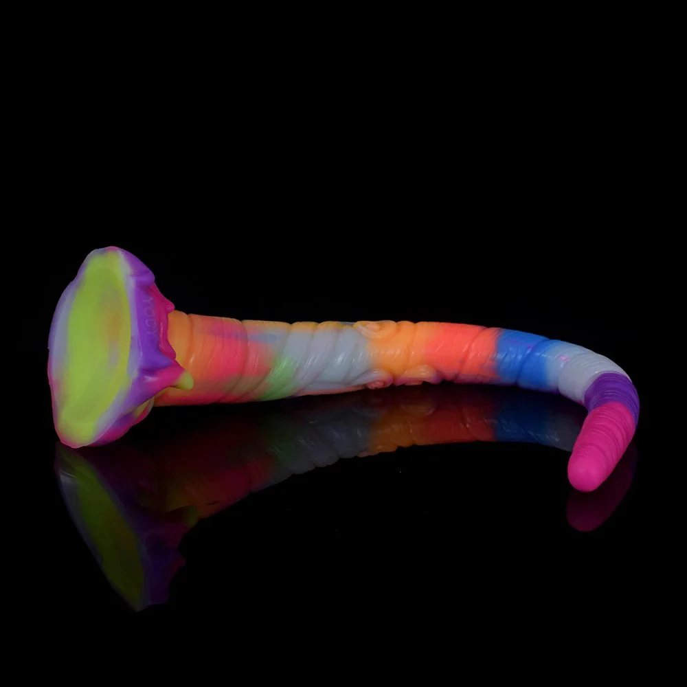 Super Long Glow in Dark Penis Silicone Flexible Curved Unicorn Realistic Dildos Anal Plug with Suction Cup for Women