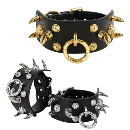 Moon Eclipse Wolf Leather Handcuffs for Adjustable Roleplay Submissive Restraints