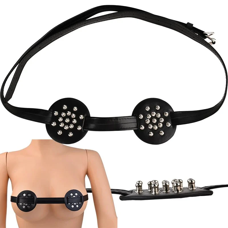 Metal Breast Binder with Adjustable Belt Breast Bondage With Spiked round Clamp Teasing Sex Toys for Man Women