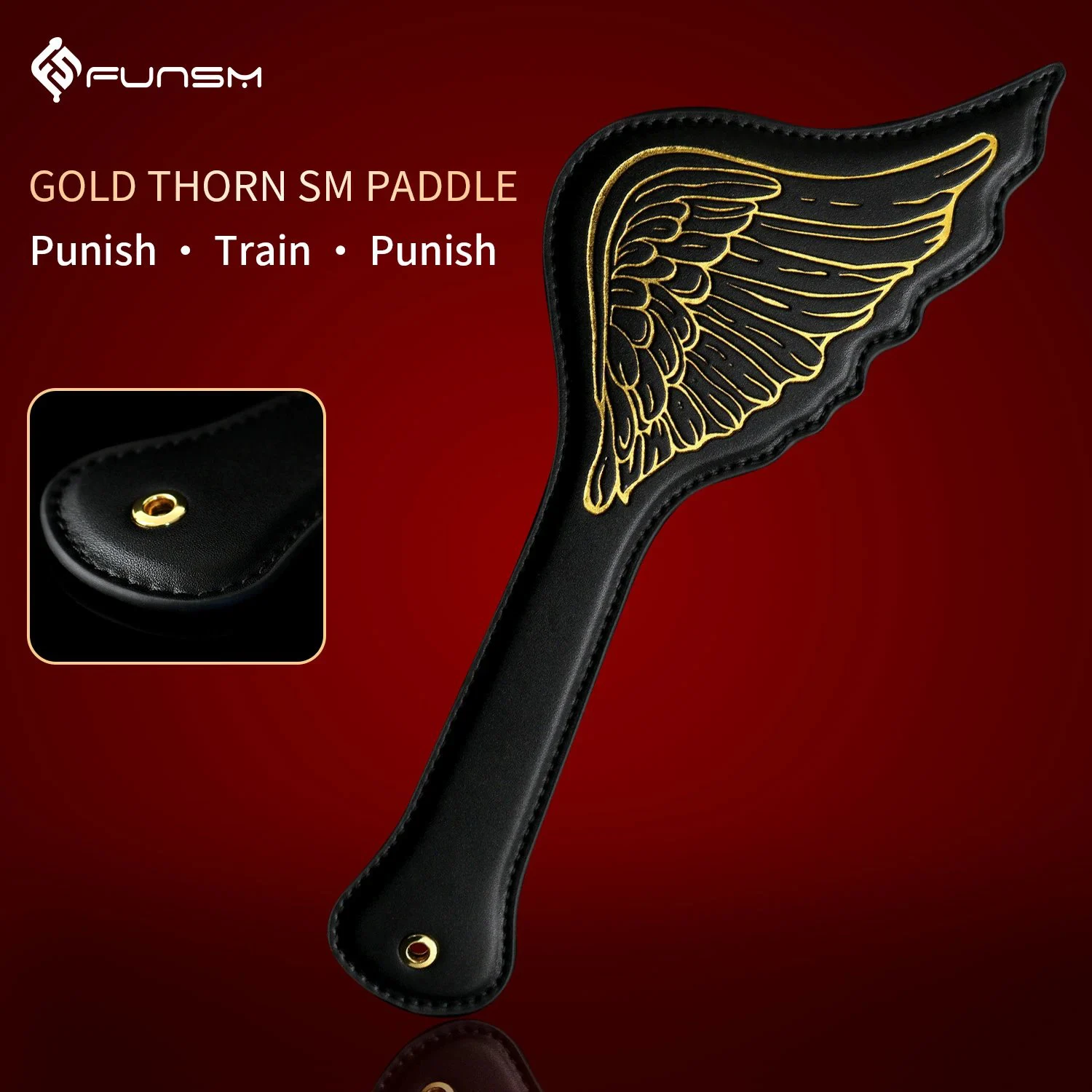 FUN New Leather Spanking Paddle Bondage Discipline Toy for Submissives, Fallen Angel Dark Style for 18+
