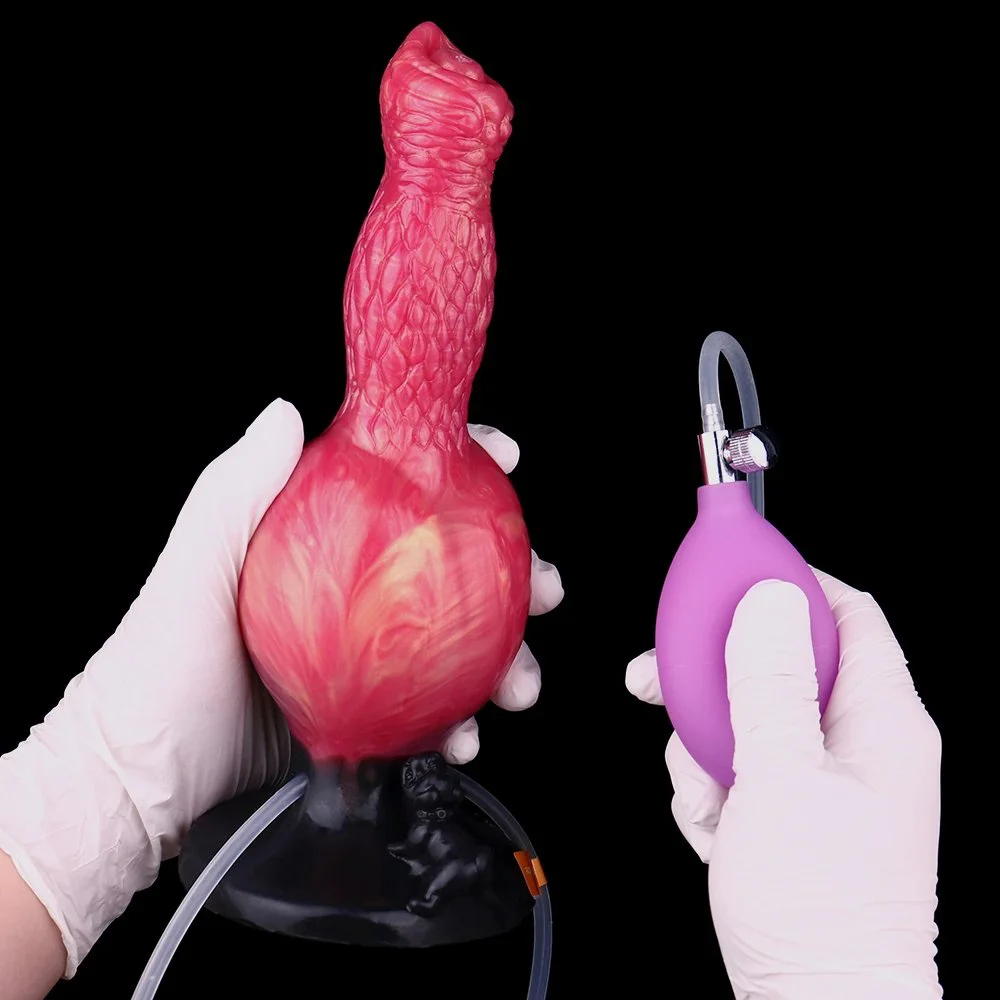 Red Inflatable Water Jet Dildo with Suction Cups for Body Attachment Toys to Enhance Your Sex Life Experience