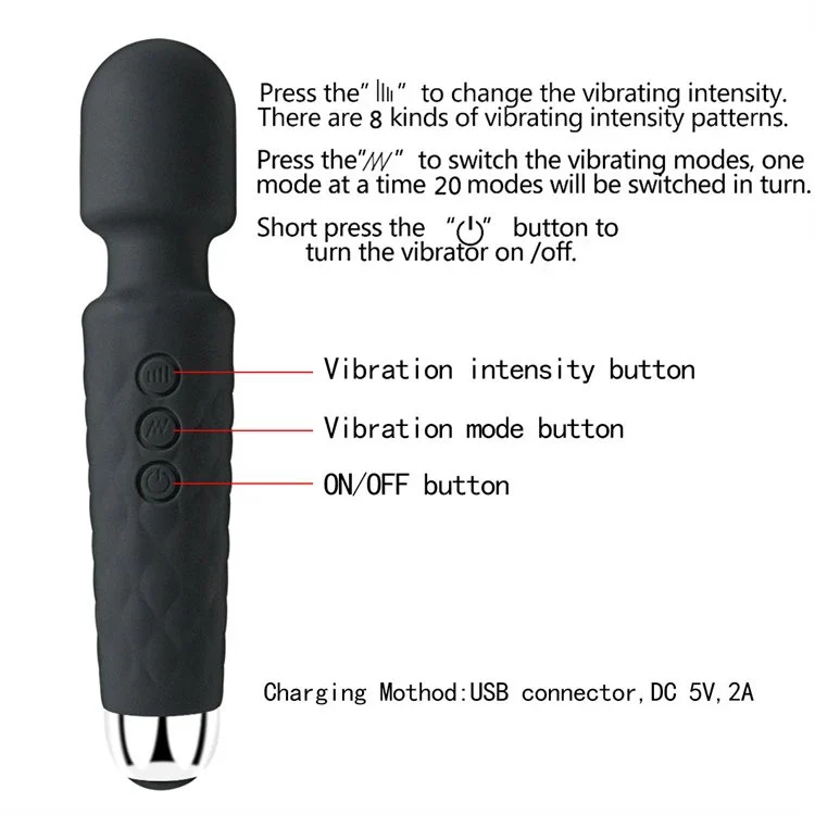 USB Rechargeable Waterproof Strong 20 Modes Powerful AV Wand Vibrator Sex Toys for Women