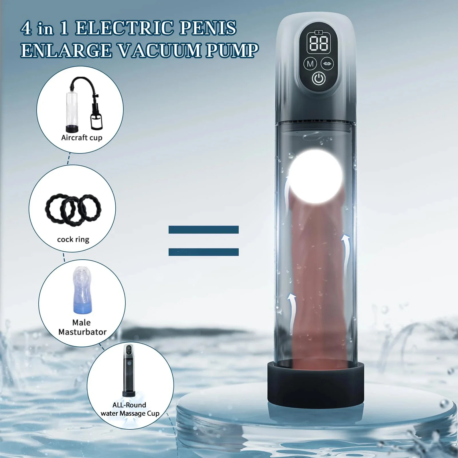 Electric Male Masturbator Water Penis Pump LCD Display Automatic Vacuum Hydro Pump Soft TPE Material Sex Toy