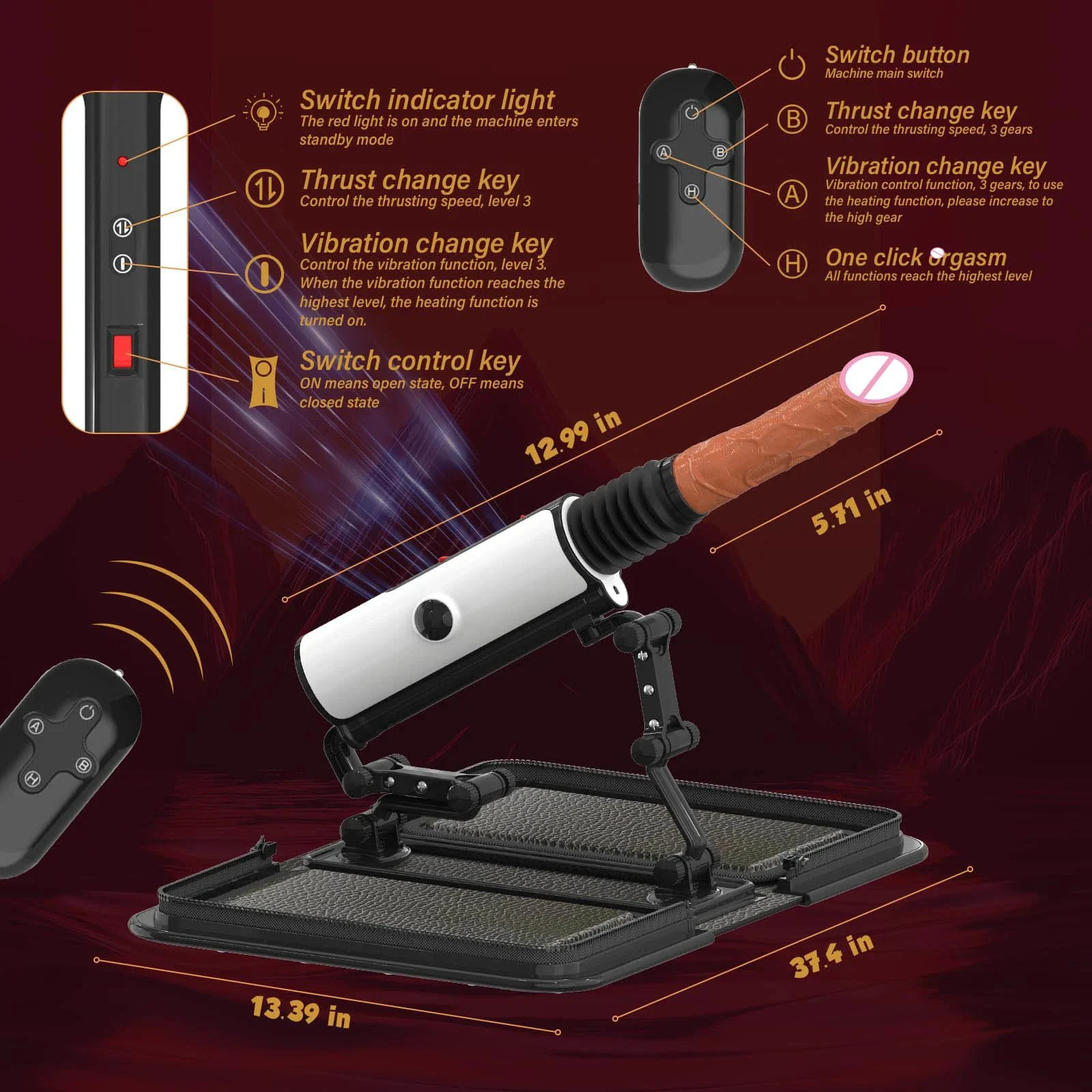 Remote Control Multi-Speed Multi-Angle Vibrating Thrusting Heating Automatic Realistic Dildo Sex Gun Machine for Women Female
