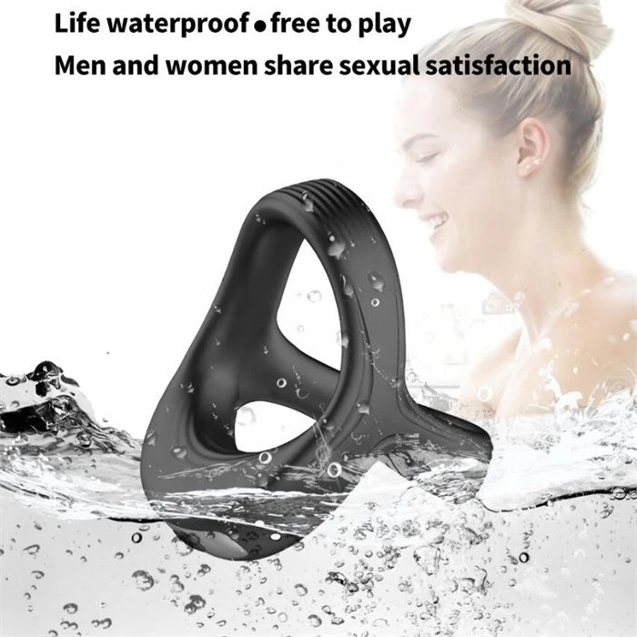 10 Frequency Vibrating Silicone Cock Ring with Dual Holes Penis Ring Male Sex Toys for Delay Ejaculation