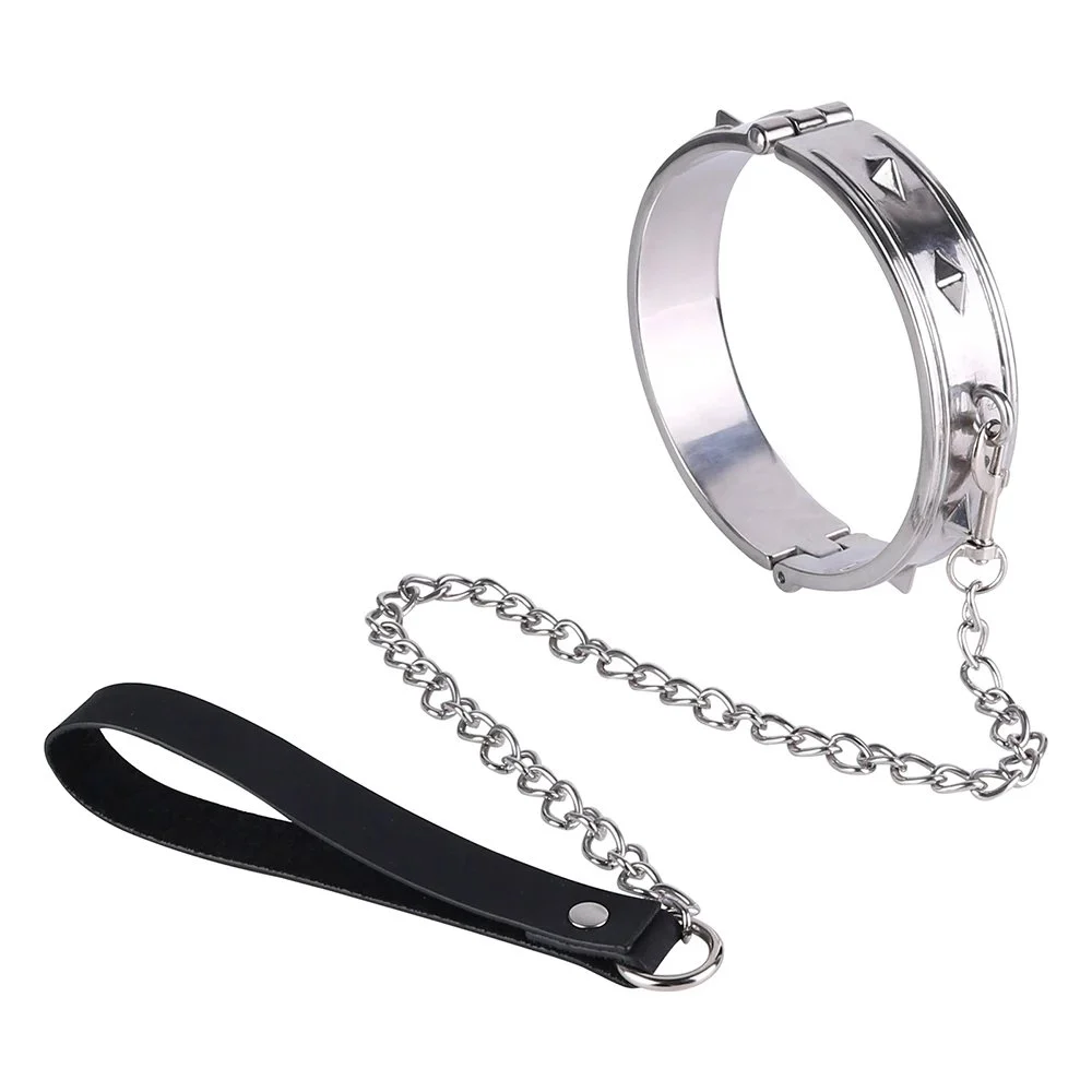 Heavy Metal Collar with Chain Bondage Slave Cosplay Costume for Man Woman Couple Pleasure