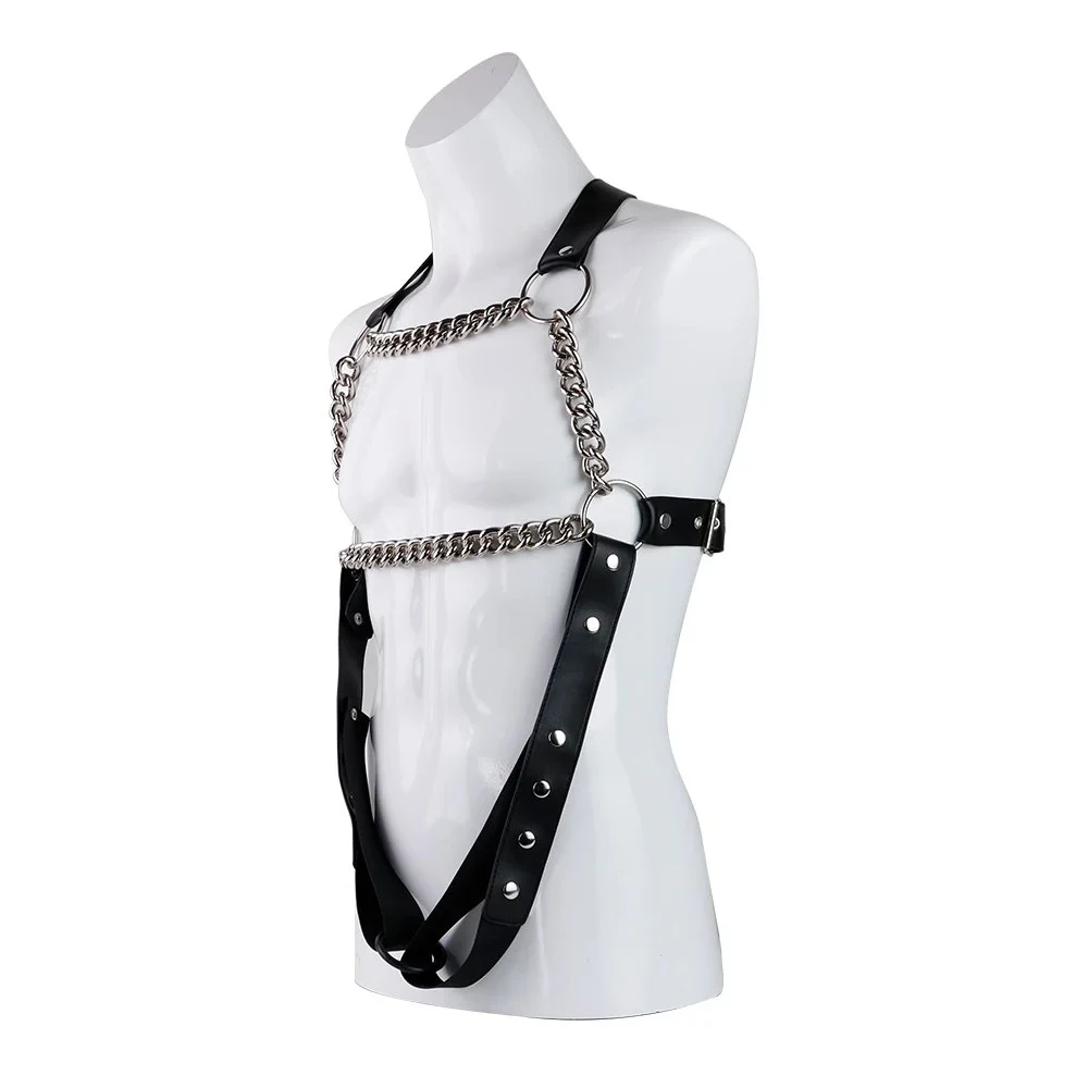 Leather Body Harness with Cock Ring,Sex Bondage Restraints Adult Sex Toys for man,Mens Leather Chest Full Body Harness