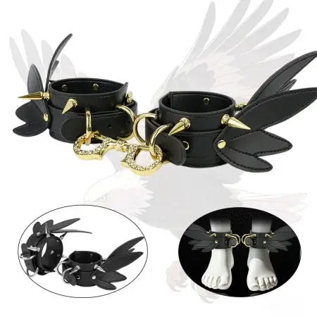 Leather Ankle Restraints with a Fierce Eagle Design, Suitable for Adult Role-playing Submission Under Lock and Key