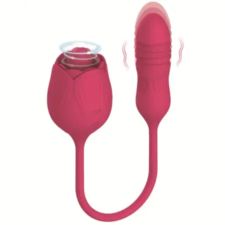 USB Rose Sex Toys with Thrusting Dildo 10 Modes Powerful Tongue Licking Rose Vibrator