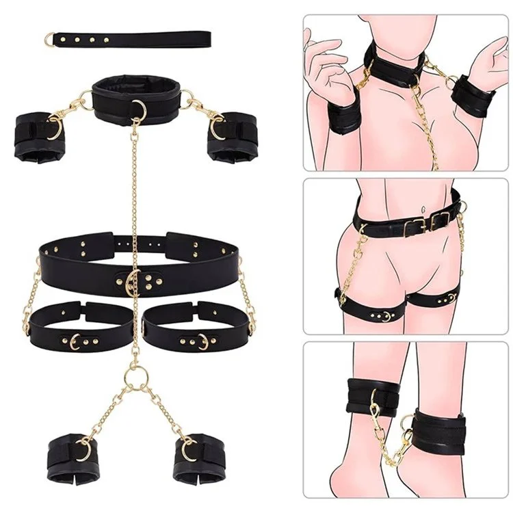 Leather Game 7PCS Sets Adjustable Handcuffs Sex Bondage Kit Restraints