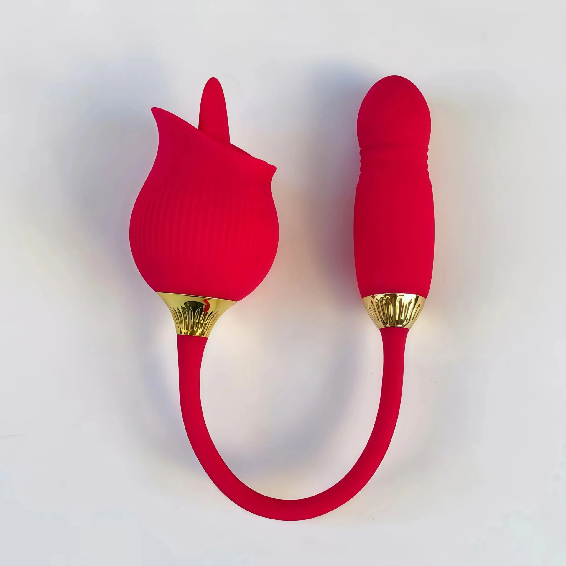Rose Flower Shaped Silicone Dildo Vibrator Woman's Thrusting Tongue Extension Sex Toy with Clit Sucking Feature