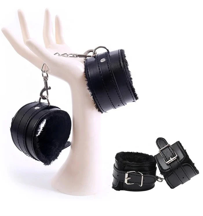 Male Sexy Bondage Novelty Fetish Leather Handcuffs Harness Style Restraint for Adult Use
