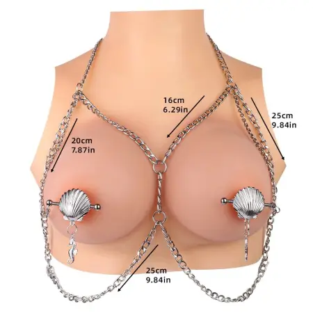 Shell Shape Nipple Play Metal Chain Nipple Clamps,Bondage Collar Nipple Adjustable Nipple Clamps, Necklace Body Harness