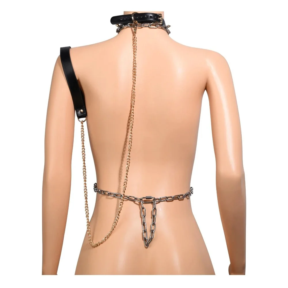 Leather Collar Games Clamps with Long Chain Restraint Fetish Stainless Steel Bondage Kit Bondage Sex Games Sex Toy for Couple