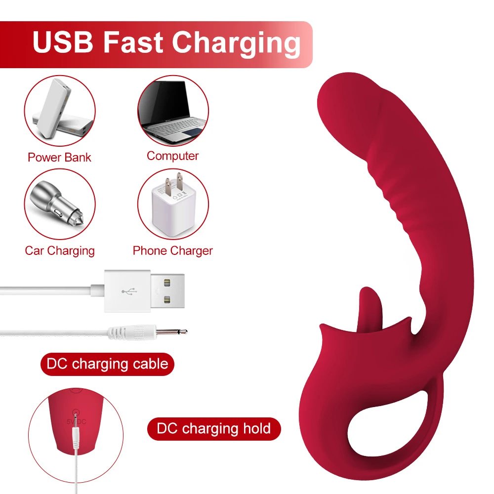 Women's Masturbation Vibrator Wand USB Powered G-Spot Sex Toys with Tongue-Licking Feature