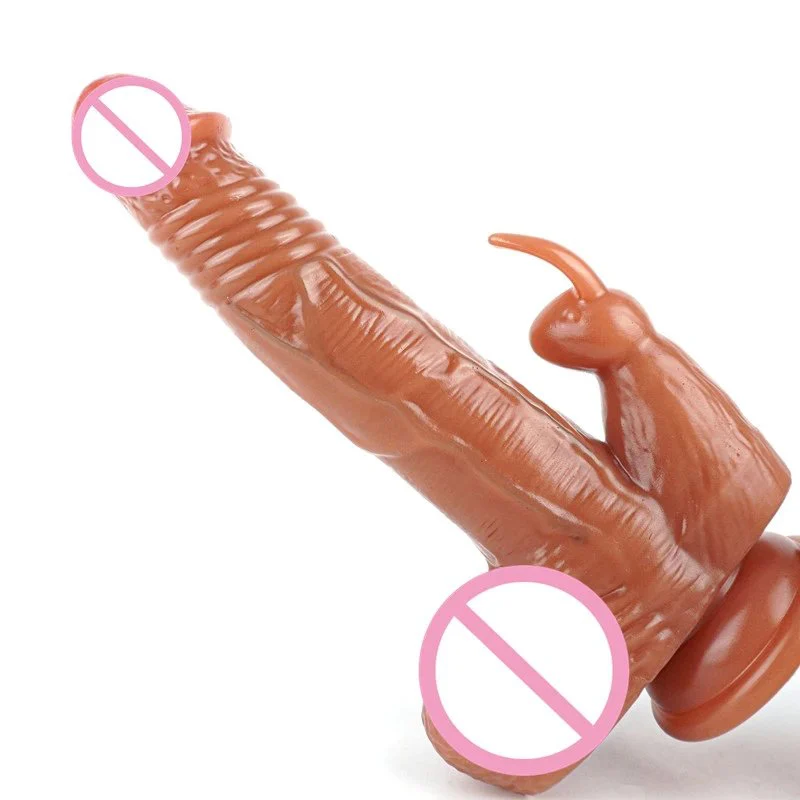 Clitor Stimulator Liquid Silicone Huge G Spot Heated Rabbit Ears Realistic Thrusting Dildo Vibrator Sex Toys