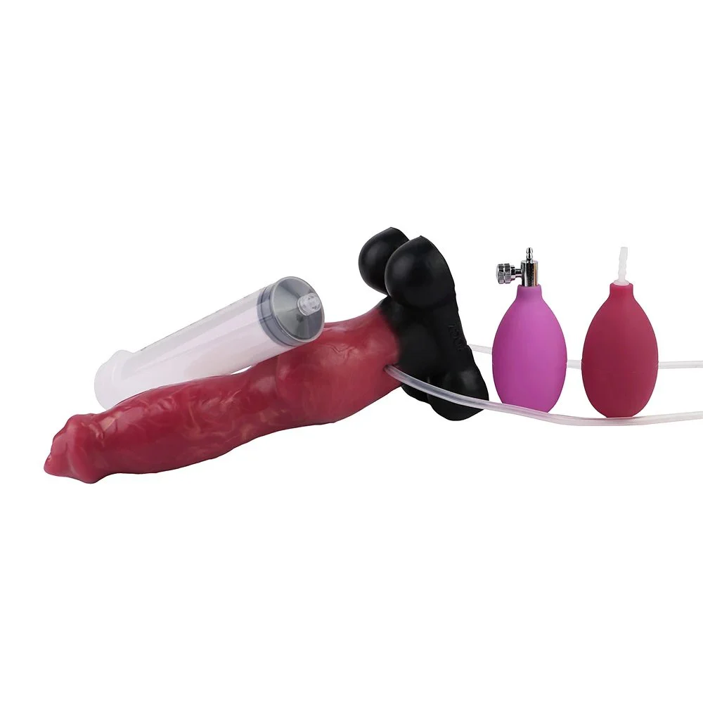 Full Size Black Inflatable Squirting Fantasy Sex Toy with Suction Cups on the Bottom for a Realistic Dildo Experience