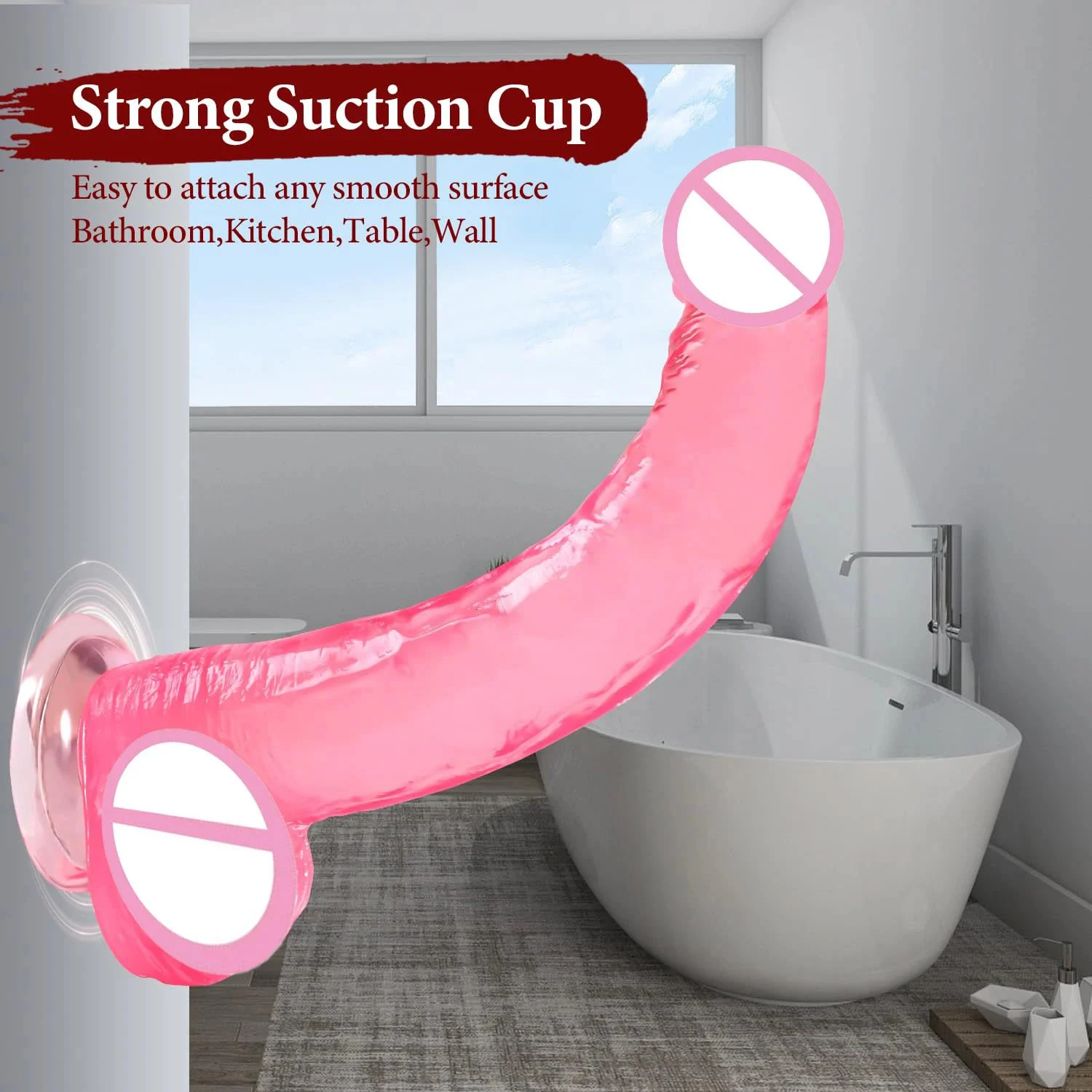 Big 11.61-Inch Thick Silicone Suction Cup Dildo with Lifelike Skin-Touching Feel Soft Pink Waterproof for Women & Men