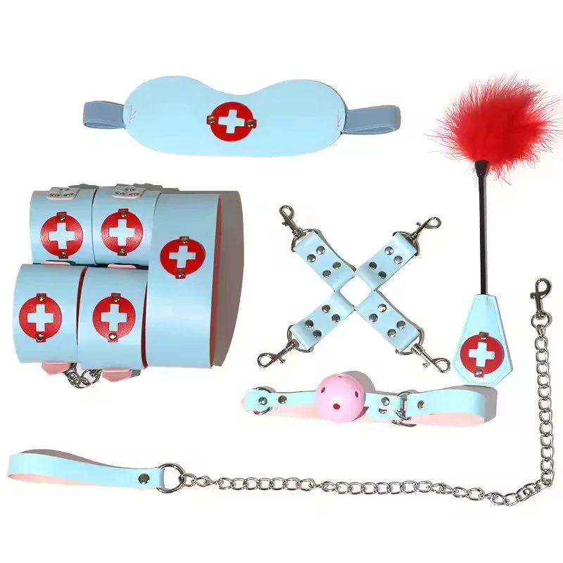 Nurse Bondage Gear 8pcs set Sex Bondage Leather Handcuffs Whip Rope Adult Sex Products Fro Couples Safe Use