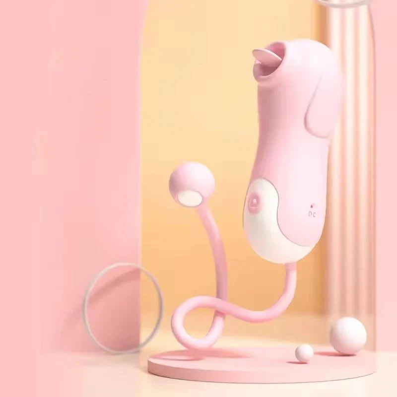 Silicone Rose Vibrator With 10 Modes Sex Toy for Clitoris and Breasts Tongue-Licking Cups Included