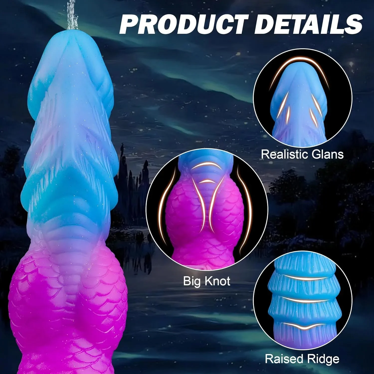 Fantasy Luminous Water Spray Soft Silicone Dildo Monster Ejaculating Toy with Big Knot Alien Dragon Suction Cup Anal Play