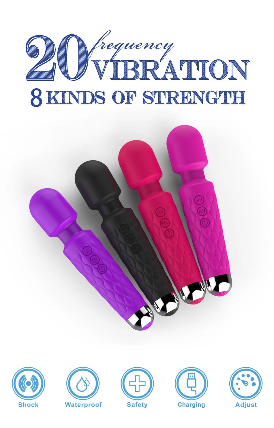 Waterproof USB Rechargeable 20 Vibration Clitoral Stimulator AV Wand Massage Vibrator Sex Toys for Women