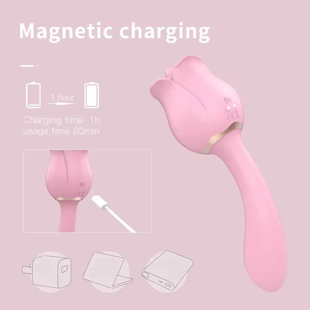 Tongue Licking Vagina Vibrator Adult Nipple Clitoral Sex Toys Rose Flower Vibrator with USB Power for Women