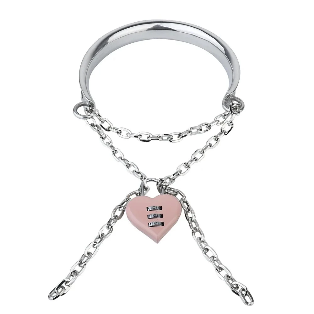 Metal Male Female Lockable Neck Collar Restraint Bondage Choker Chain Leader Couple Adult Game Sex Toys for Couples