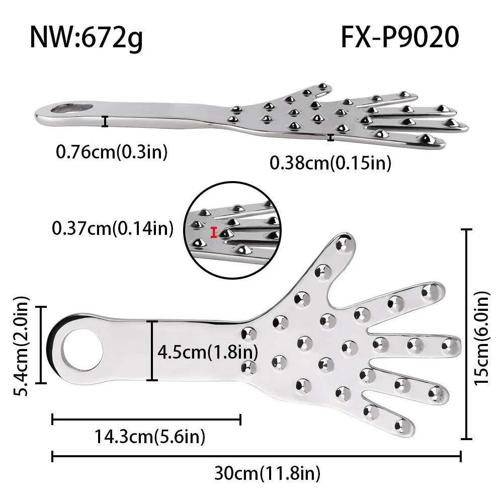 Metal Play Paddle with Raised Nubs on the Reverse Side for Varied Tactile Sensations. Suitable for Adult Use