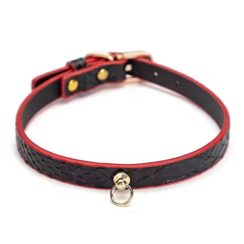 Red Snake Skin Bondage Set With Blindfold Gag Cuffs Paddle Flogger Collar Harness Restraints Tickler Clamps