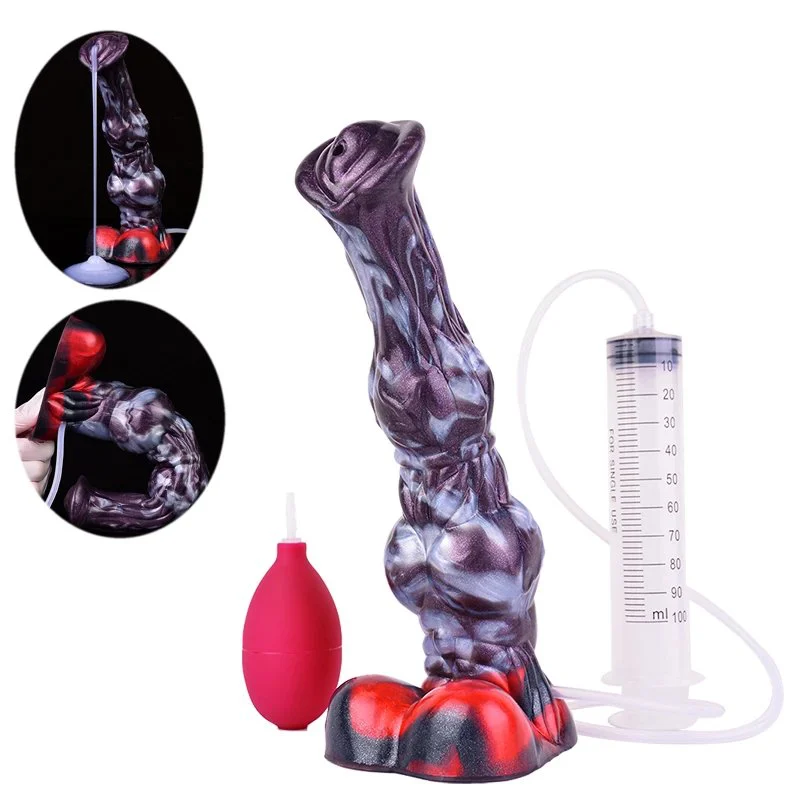 Huge Dildo Horse Cock Knot Ejaculation Dildo With Suction Cup Spray Liquid Squirting Horse Dildo Squirting Cock