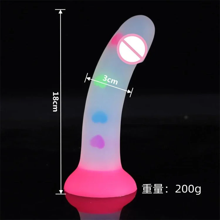 Glow in the Dark Colorful Pink Candy Heart Design Realistic Silicone Jelly Dildo Suction Cup Sex Toy Women