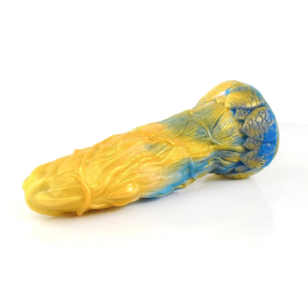 Golden Color Lifelike Dragon Sex Toys Vagina Clitoris Stimulation Anal Plug Odd Rubber Penis for Gay Erotic Games