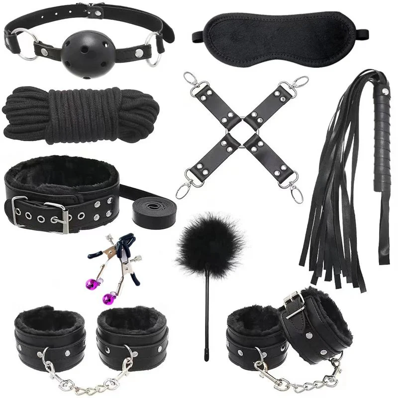 Sex Toys slippery leather glossy leather plush 10-piece set for couples flirting fun bundled sex products sexual health care