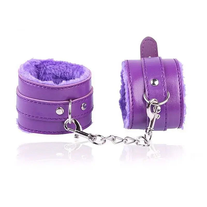 PU Leather Restraint Sexy Handcuffs With Fur Sex Male Sex Bondage Noverty Fetish Games of Desire Furry Handcuffs