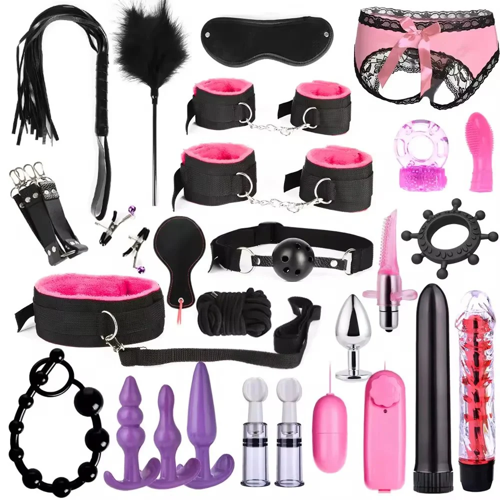 Sex Products Erotic Toys for Adults Sex Bondage Set Handcuffs Nipple Clamps Gag Whip Rope Sex Toys for Couples