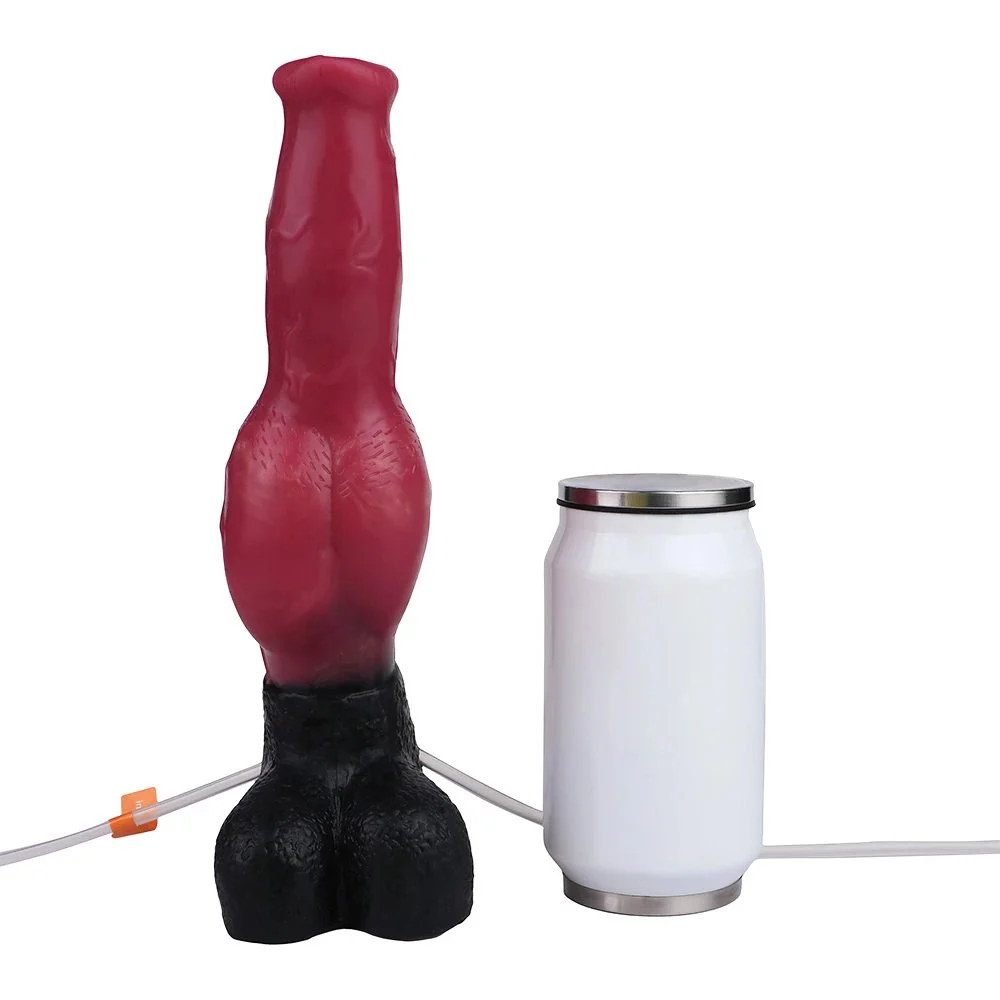 Extra Long Soft Inflatable Squirting Dog Dildo 10.2'' Silicone Adult Stimulation Animal Anal Squirting Cock with Knot for Woman