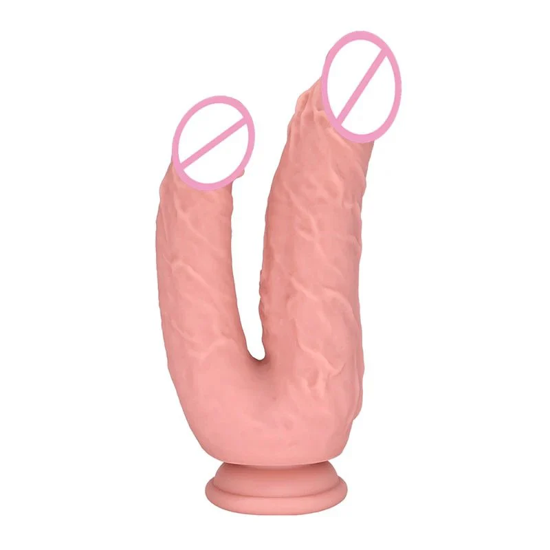 Double Head Huge Dildo Lesbian Vaginal Toys Big Penis Stimulation Double Penetration Silicone Dildo with Suction Cup