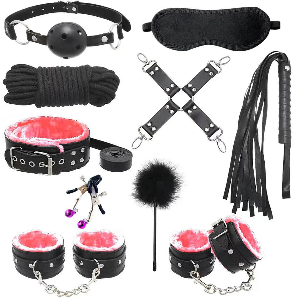 Sex Toys slippery leather glossy leather plush 10-piece set for couples flirting fun bundled sex products sexual health care