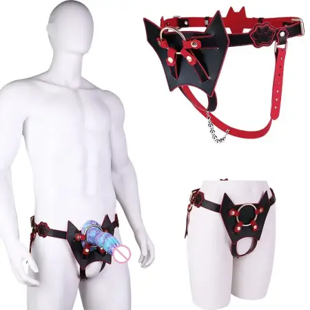 Phallic Support Bearer Pants with Cat Paw Harness, Premium Microfiber Leather Strap-On Cock Ring for 18+ Sex Toys