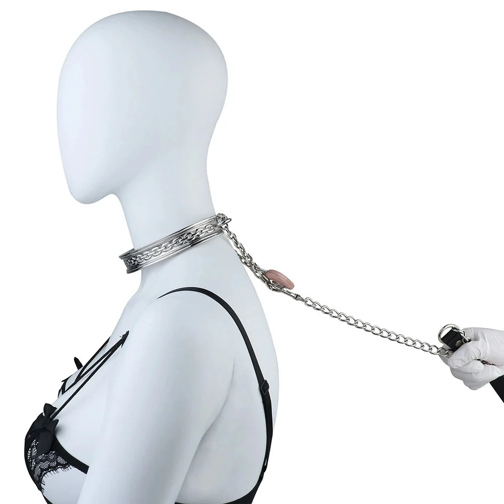Metal Male Female Lockable Neck Collar Restraint Bondage Choker Chain Leader Couple Adult Game Sex Toys for Couples